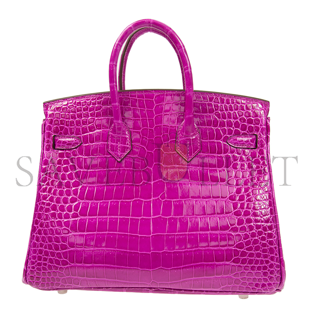 H**mes master birkin 25 crocodile leather pink purple silver buckle h041354ck23 (25*20*13cm)